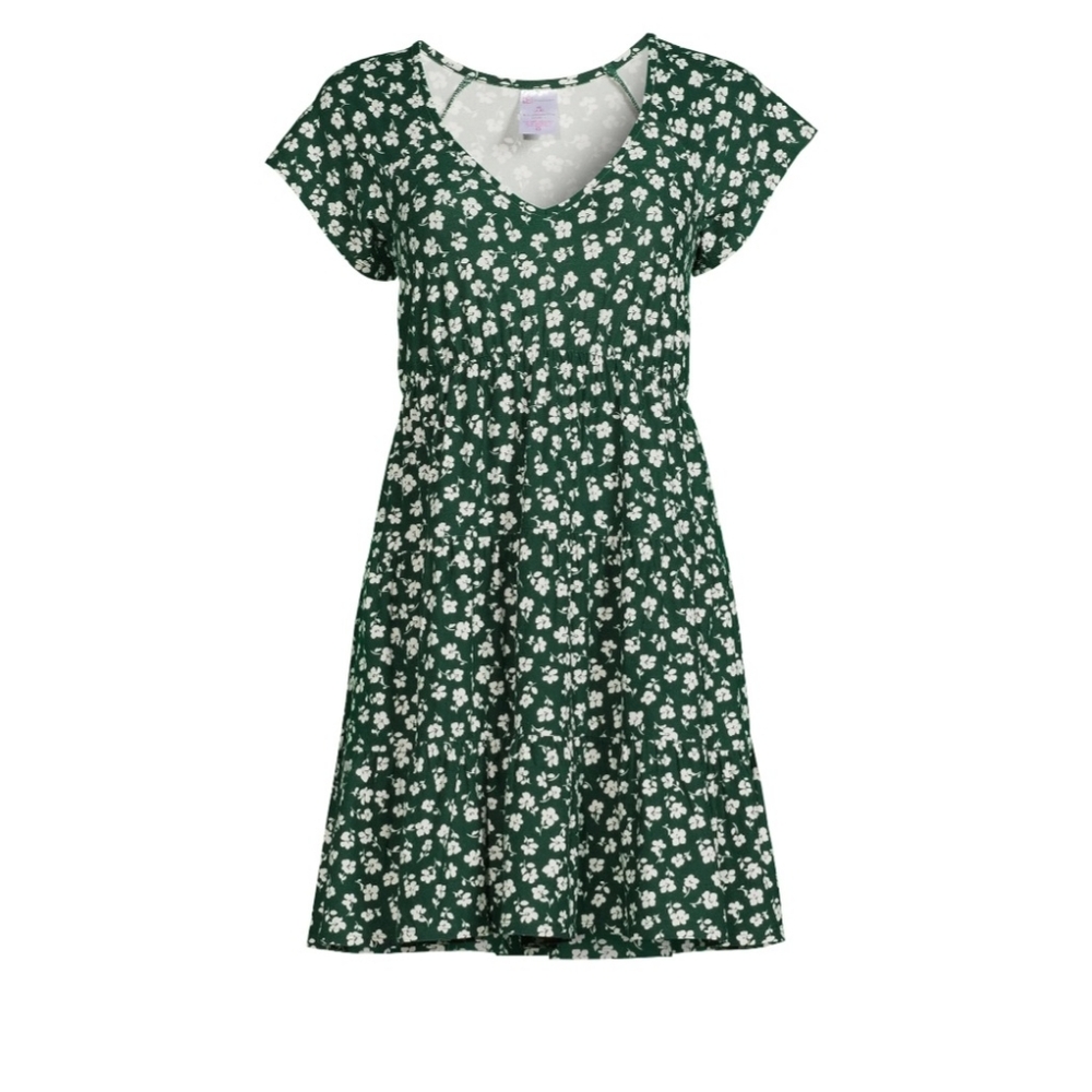Green Floral V-Neck Dress